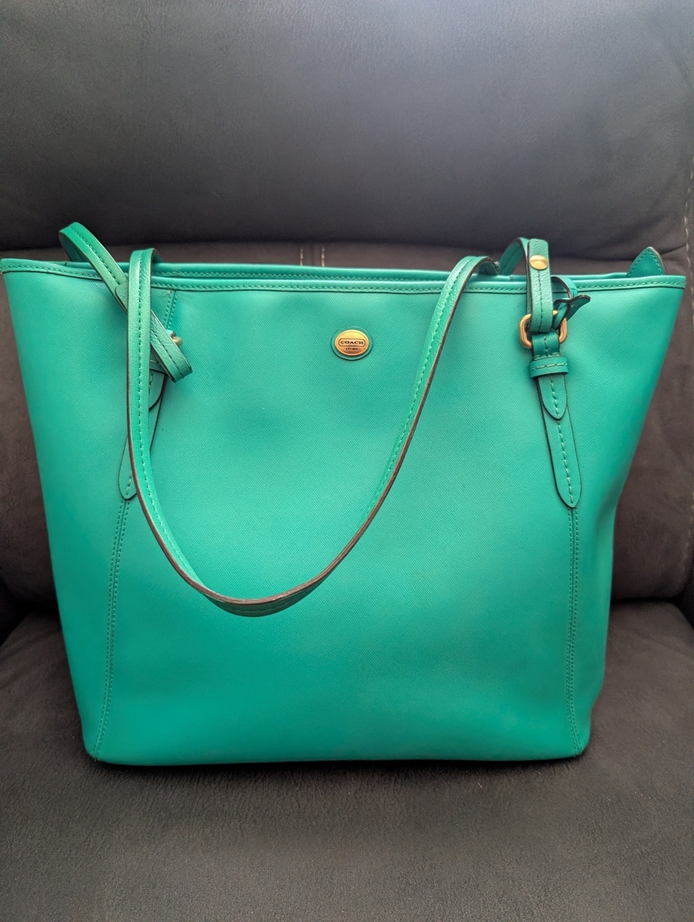 Coach Peyton Turquoise Tote with Gold Accent